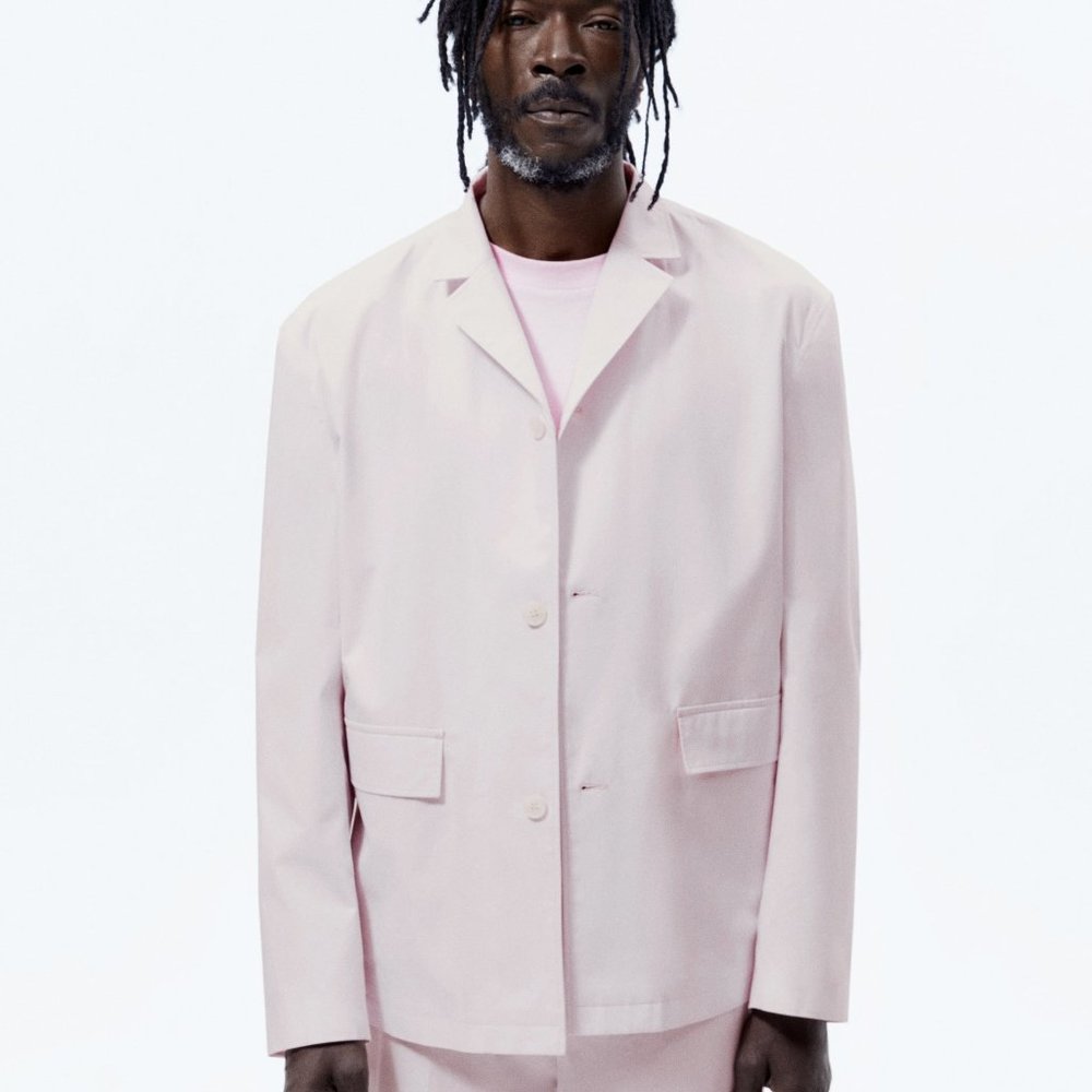 ZARA Men's PINK POPLIN SUIT JACKET BLAZER SZ 40 Lightweight Summer Lined COTTON - Picture 5 of 9